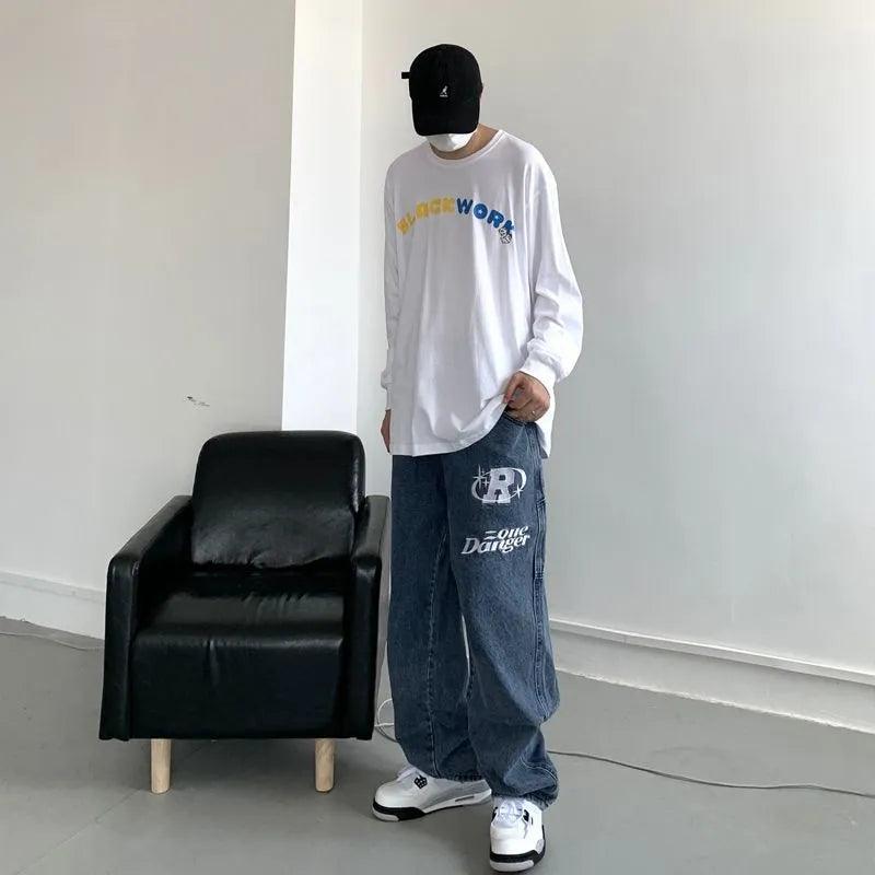 Retro Letter embroidery jeans     - VONVEX