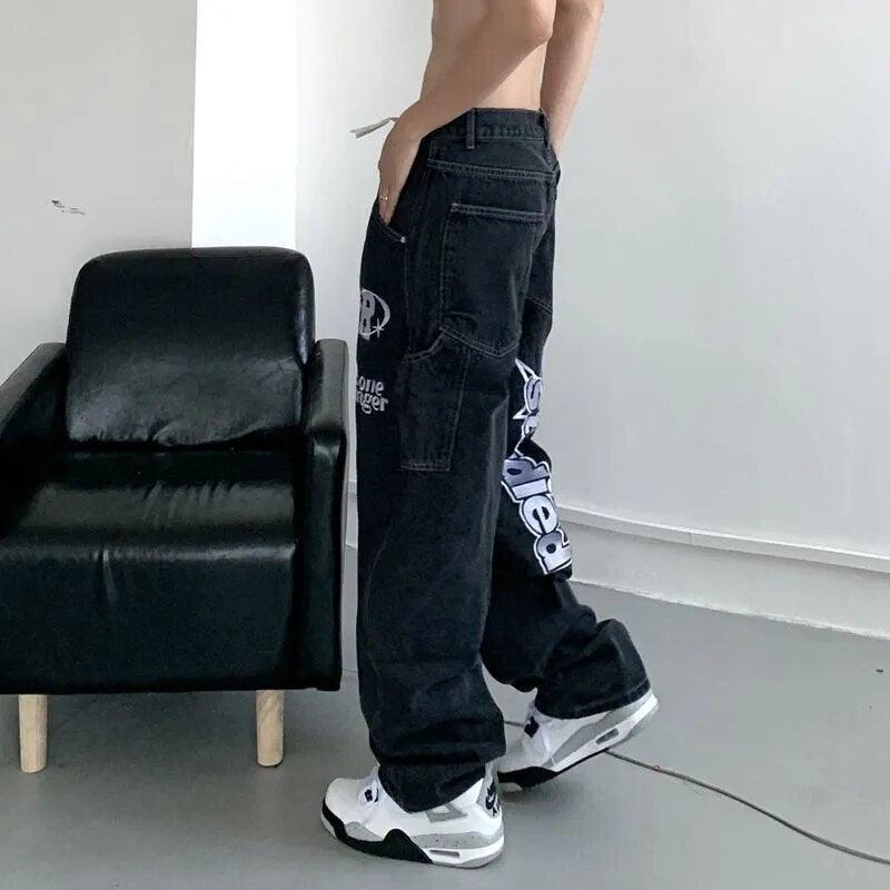 Retro Letter embroidery jeans     - VONVEX