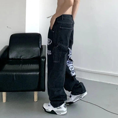 Retro Letter embroidery jeans     - VONVEX