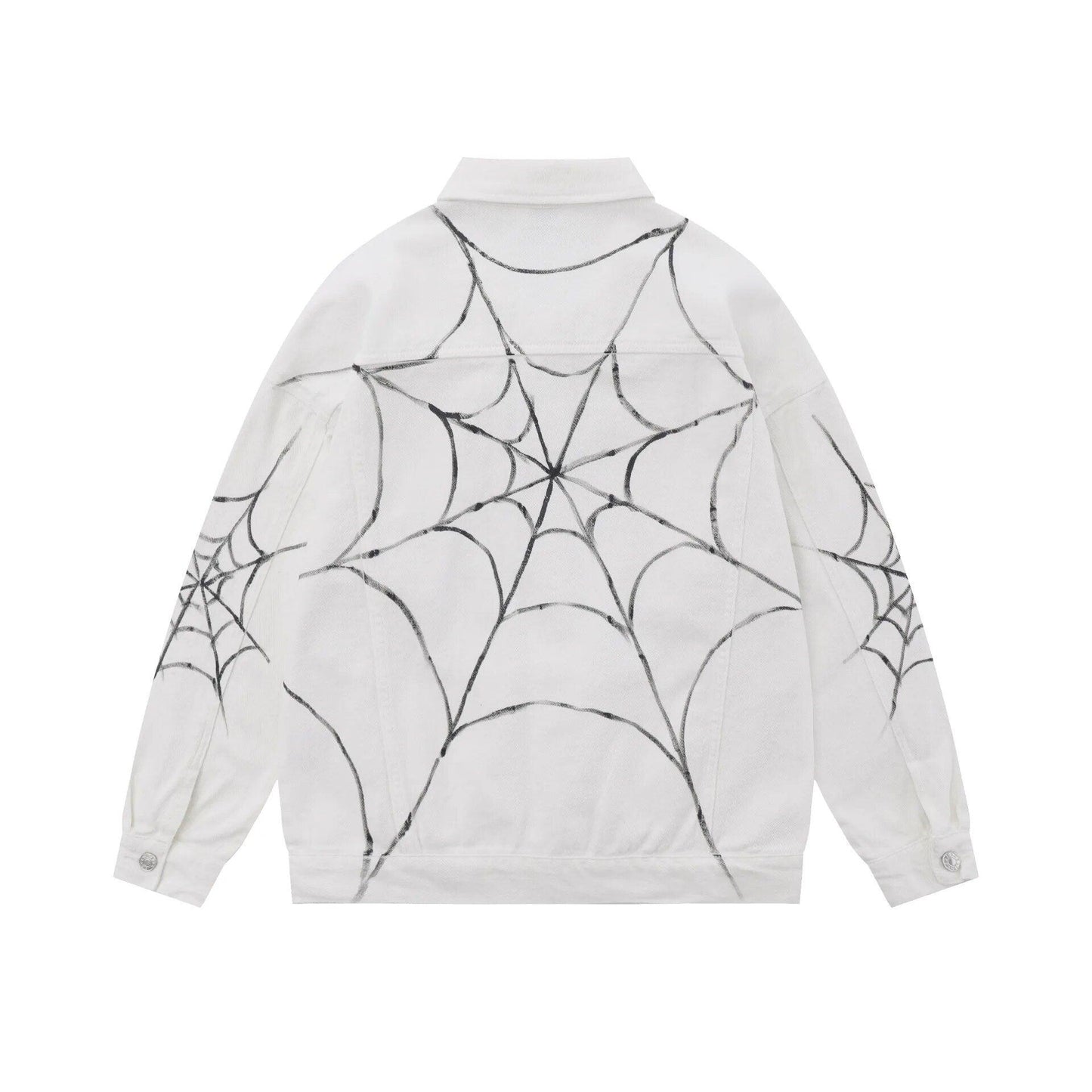 Retro Spider Print Jeans Jacket     - VONVEX