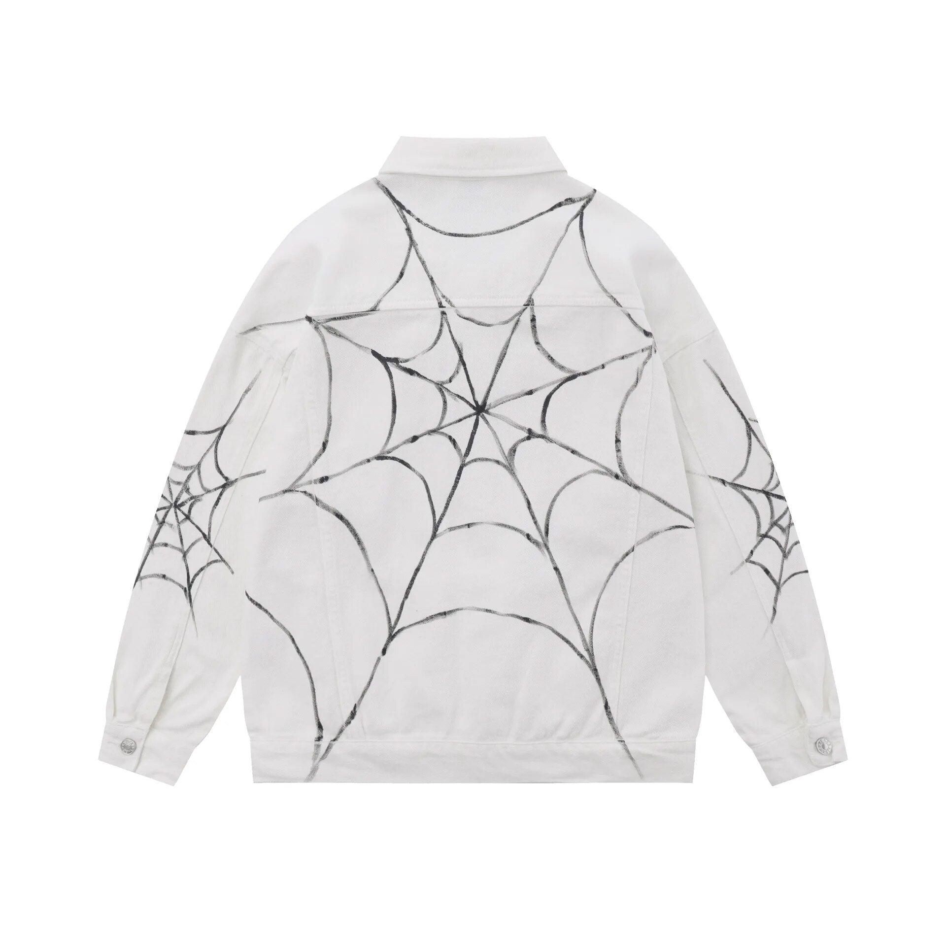 Retro Spider Print Jeans Jacket     - VONVEX