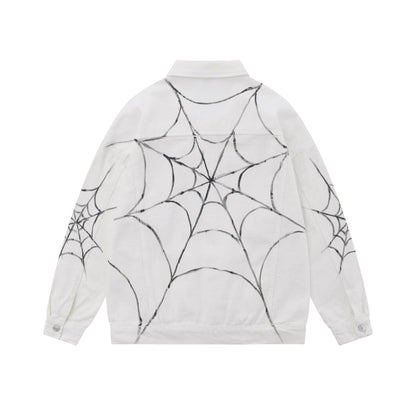 Retro Spider Print Jeans Jacket     - VONVEX