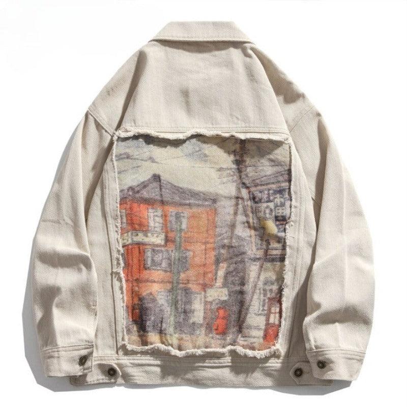 Ripped Denim Jacket  Beige M  - VONVEX