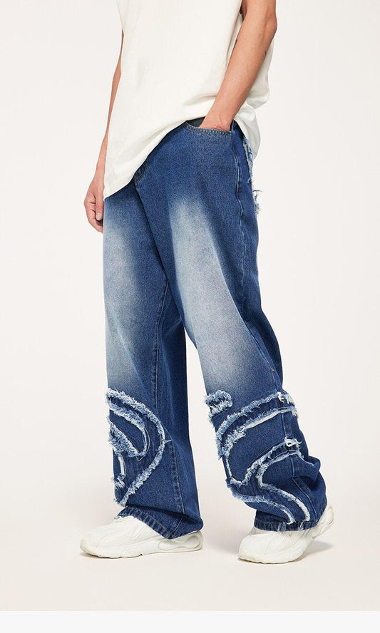 Ripped Denim Jeans     - VONVEX