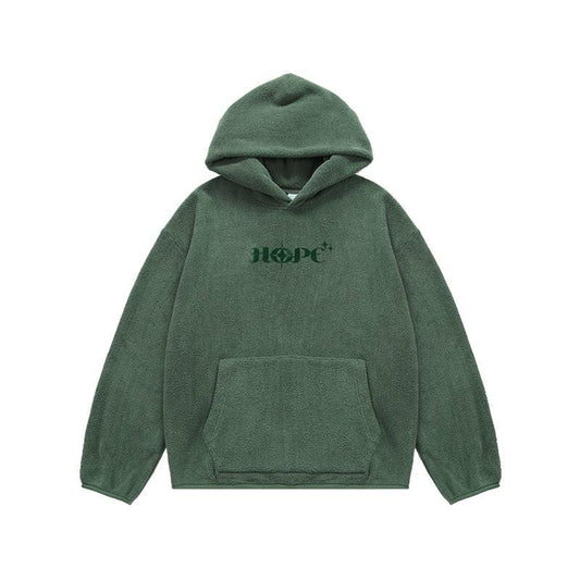 Y2K "Hope" Fleece Hoodie  Army green M  - VONVEX