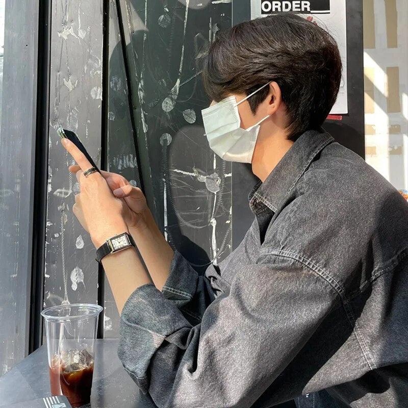 Solid Casual Denim Shirt     - VONVEX