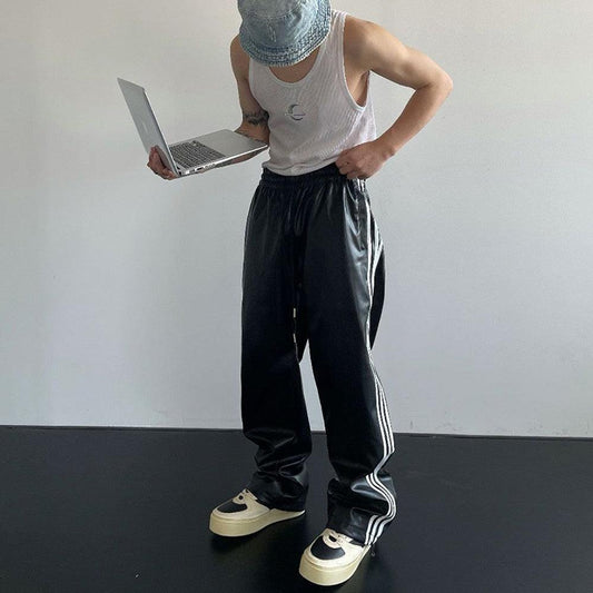 Straight Casual Leather Pants     - VONVEX