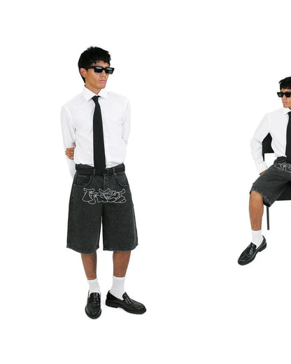 Y2K Casual Denim Jorts jorts    - VONVEX
