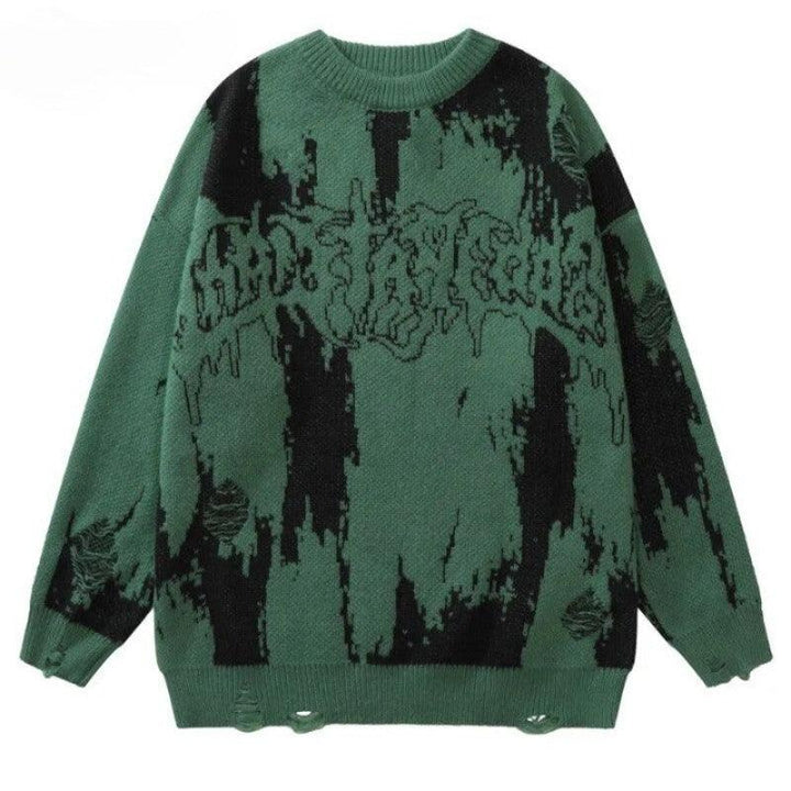 Y2K Knitted Punk Hipster Gothic Sweater  Green M  - VONVEX