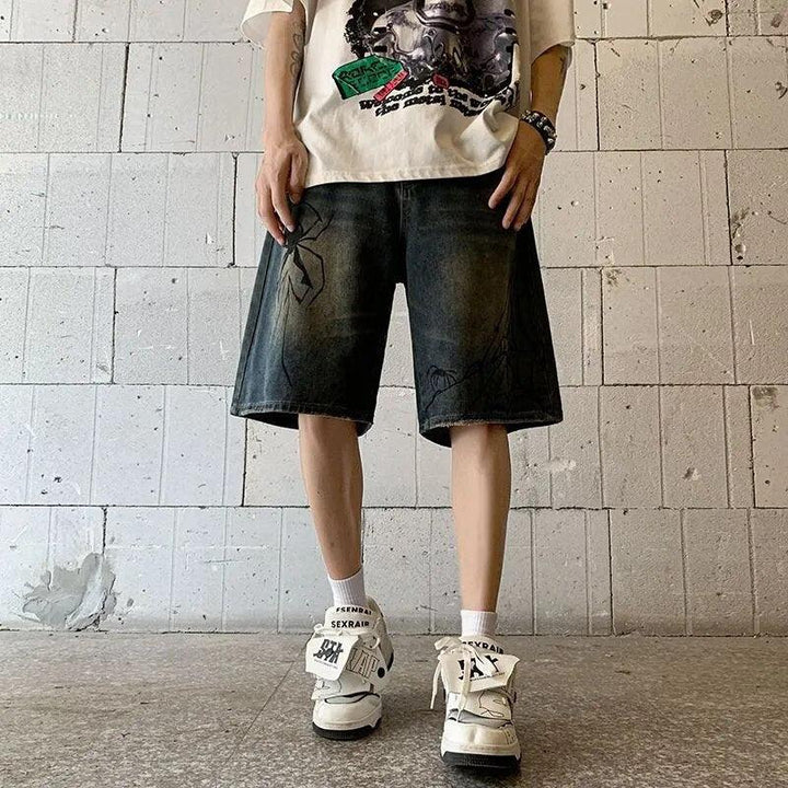 Y2K Spider Cobweb Denim Pants     - VONVEX