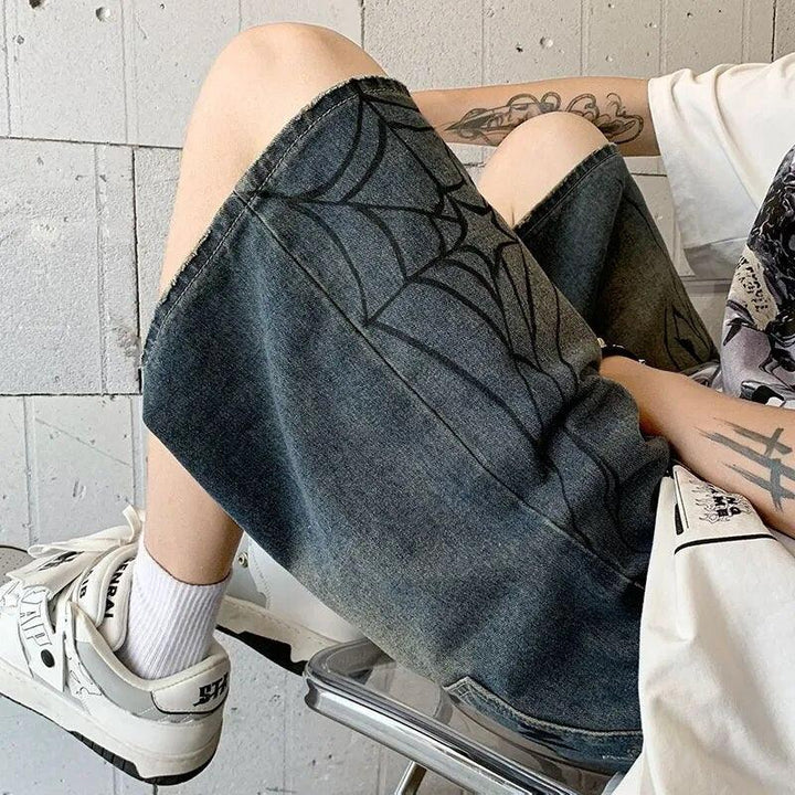 Y2K Spider Cobweb Denim Pants     - VONVEX