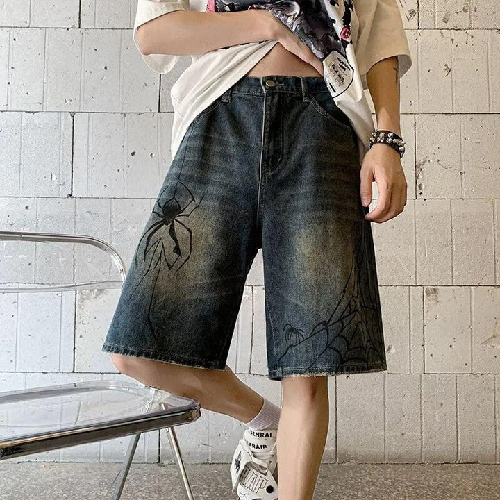 Y2K Spider Cobweb Denim Pants     - VONVEX