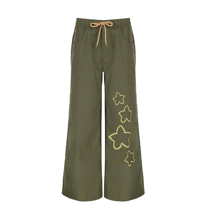 Y2K Star Joggers Pant bottom Army green S  - VONVEX